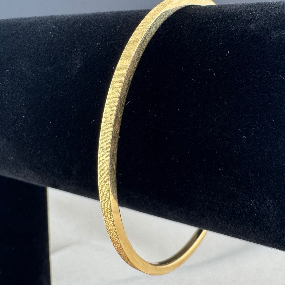 Vintage Monet Bangle Bracelet Gold Tone Textured Signed Slip On Stackable 7.75in